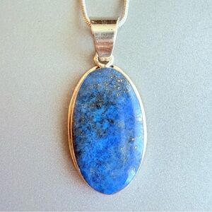 NATIVE AMERICAN STERLING SILVER LAPIS AZULI PENDANT NECKLACE KH SIGNED